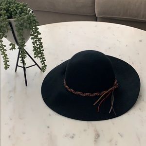 Boho Floppy Tribal Fringe Braided Belt Hat Black